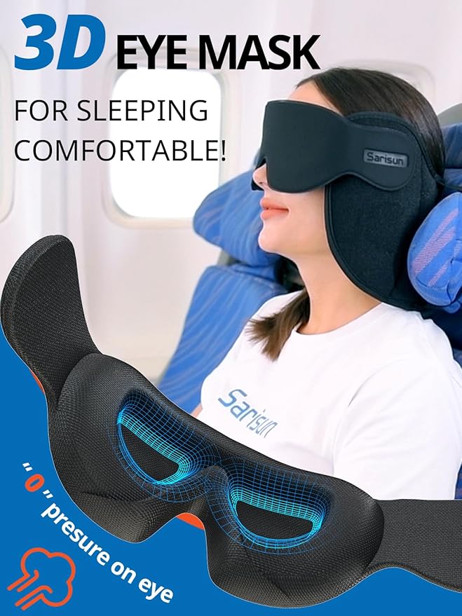 Upgraded Travel Pillow, U-Shaped Airplane Head Strap for All Heights, 360° Support, 3D Sleep Mask, 100% Light Blocking, Long Flights Essentials Headrest, Stop Bobblehead, Grey