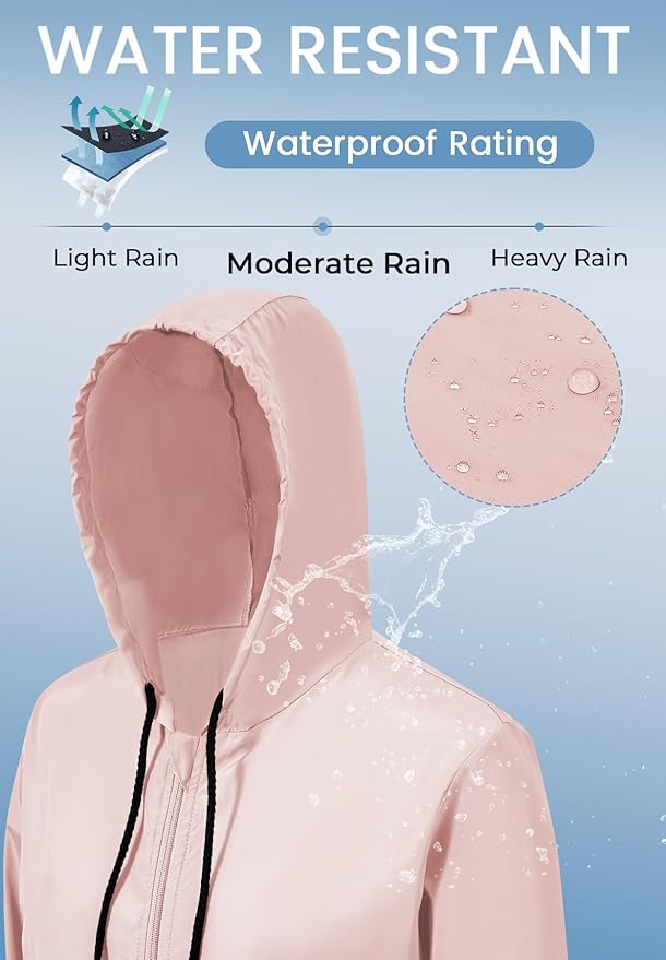 Zando Lightweight Rain Jacket Women Waterproof - Raincoat for Women Packable Rain coat Hooded Windbreaker for Travel Outdoor