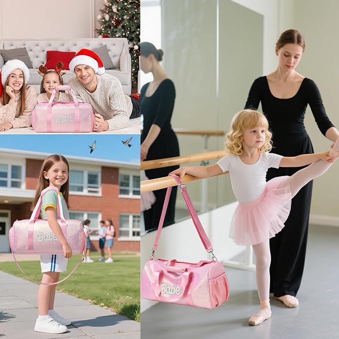 Glitter Dance Bag for Girls Ballet Bag Shiny Sports Duffle Bags with Shoes Compartment and Waterproof Dry Wet Separated Compartment
