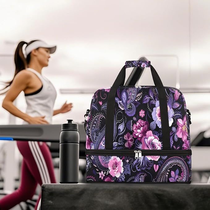 Pink Paisley Abstract Psychedelic Large Weekender Bag with Shoe Compartment Travel Duffel Bags for Women Carry On Hospital Overnight Bag Foldable Personal Item Travel Bags Tote Gym Sports Airplanes