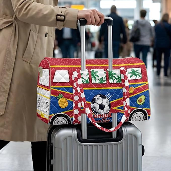 COEQINE Quilted Travel Bags for Men Large Quilted Tote Bag Large Floral Travel Bag Gym Bag Carry On Duffel Handbags,Florida Van Car on Red Blue