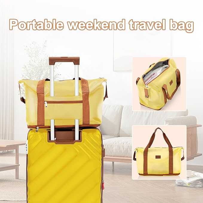 5 piece Luggage Set Expandable Suitcase 22x14x9 Airline Approved Carry on, ABS Hard Case Suitcases with Spinner Wheels, TSA Lock (Yellow)