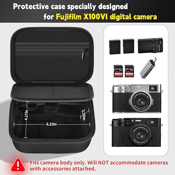 GWCASE Custom Camera Travel Case for Fujifilm X100VI Camera, Premium EVA Shell with Protective Dividers, Mesh Pockets for Fujifilm X100VI Accessories. Detachable Shoulder Strap & Handle (Case Only)