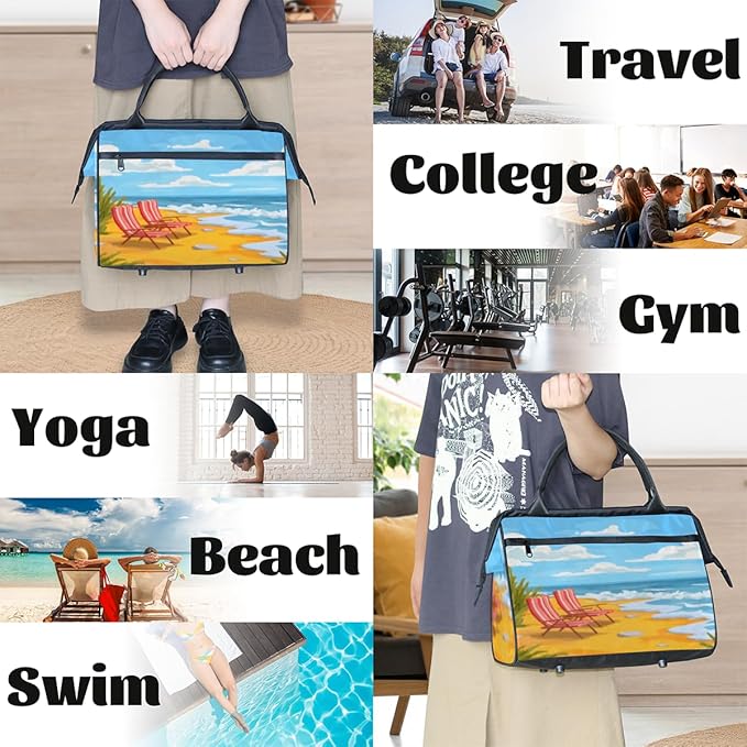 Ocean Beach Overnight Weekender Bag for Women Men Travel Duffel Bags Waterproof Luggage Carry on Sports Yoga Gym Bag