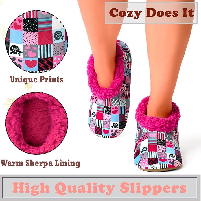 Soft Fuzzy Slippers for Women Indoor, Warm Furry House Sock Shoes Fluffy Lined, Bedroom Booties Non-Slip Gripper Soles, Winter Cozy Christmas Gifts