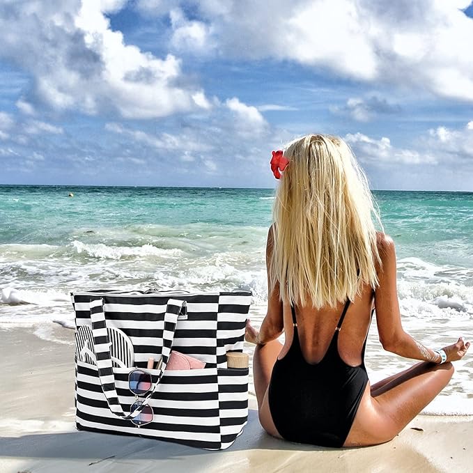 LEDAOU Beach Bag Waterproof Sandproof Women Beach Tote Pool Bag with Zipper for Swim Gym Grocery Travel with Wet Pocket | Sandproof, with Zipper, for Gym, Grocery, Travel, with Wet Pocket