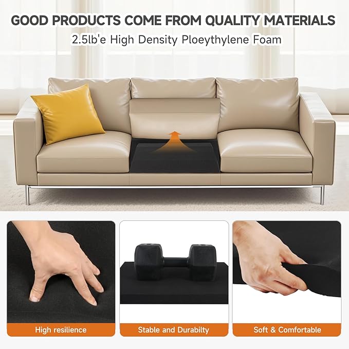 20"x20"Couch Cushion Support for Sagging Seat, Trapezoid 40D High Density Foam Couch,Sofa Cushion Support Replacement for Furniture Sagging, Black(3PCS)