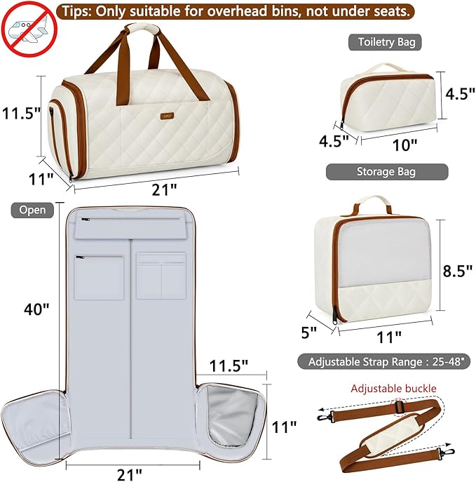 Convertible Garment Bags for Travel - Carry on Garment Duffle Bag with Backpack Straps for Men Women, 4 in 1 Large Travel Duffel Bags with Shoes Compartment Hanging Suit Dress Weekender Bag 3pcs Set