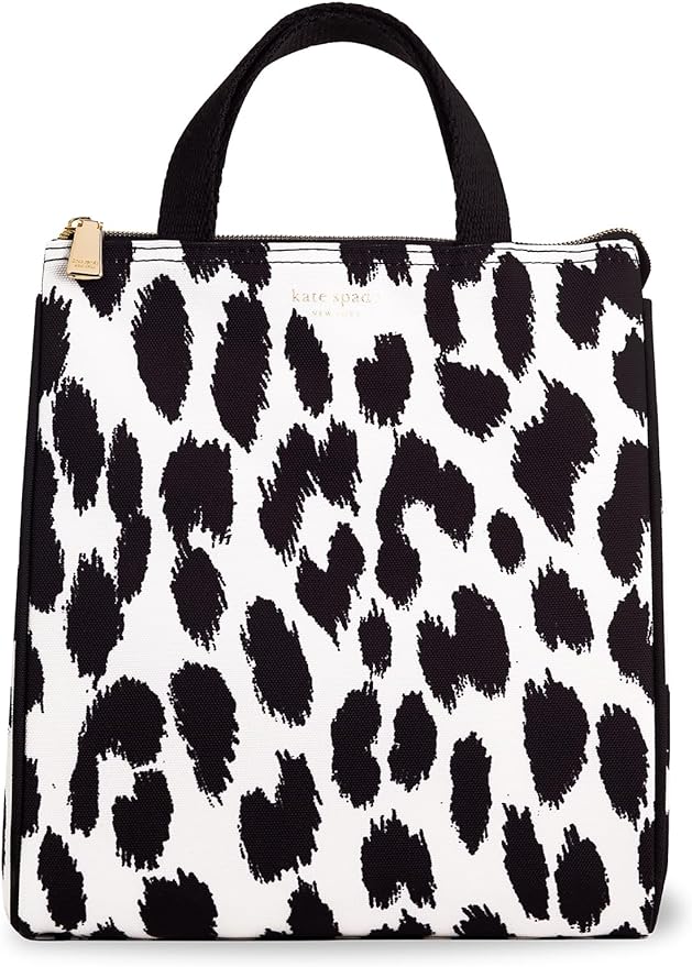 kate spade new york Portable Soft Cooler Lunch Bag, Thermal Tote with Insulated Interior Lining and Storage Pocket, Lunch Tote for Women, Modern Leopard