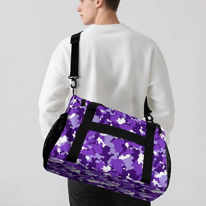 Camouflage Camo Purple White Pattern Handheld Crossbody Travel Bag Customized Duffel Bags with Adjustable Shoulder Strap for Shoes Travel Bag Personalized Gift