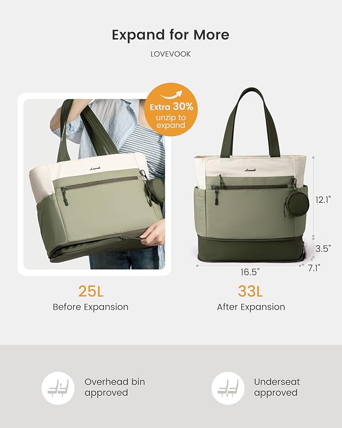 LOVEVOOK Tote Bag for Women, Expandable Laptop Work Bag 15.6 Inch, 33L Large Travel Handbag with 40oz Tumbler Holder, TSA