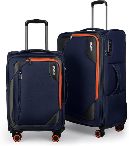 2-Piece Set (22in/28) Softside Expandable 20% Luggage w/Spinner Wheels,Front Opening Softside Luggage Sets w/TSA LOCK,Lightweight Durable Rolling Luggage for Men/Women（Navy,22in/28in）