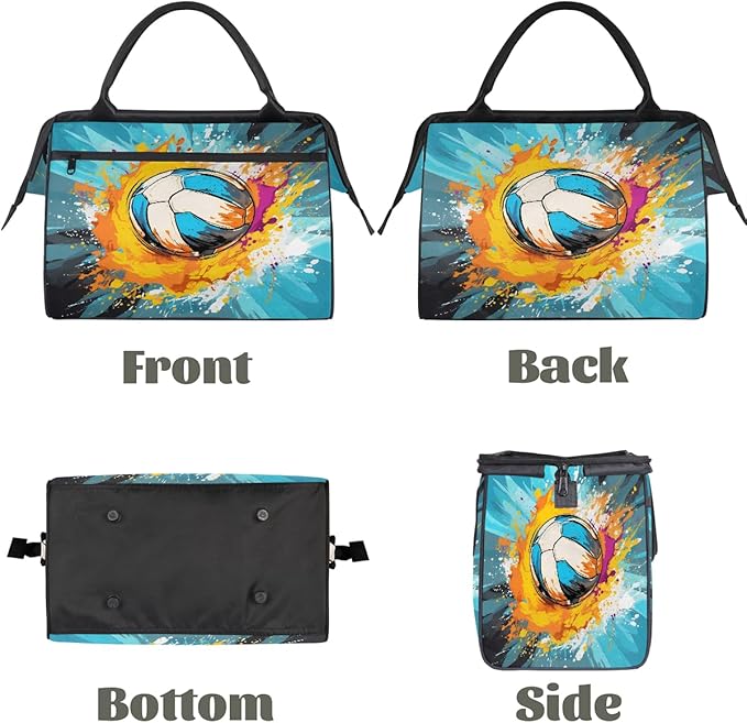 Watercolor Volleyball Overnight Weekender Bags for Women Men, Waterproof Travel Carry On Duffel Bag, Lightweight Sports Gym Bag for Fitness, Workout, Travel
