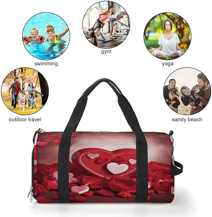 Oxford Cloth Happy Valentine's Day1 Gym Bag,Duffle Bag with Shoes Compartment And Adjustable Shoulder Straps，Weekender Bags for Men Women.