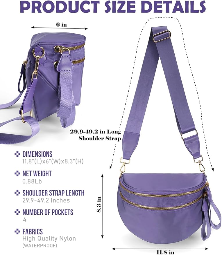 Pure Colour Crossbody Bag Bum Bag for Women,Spacious Purse Fanny Packs Belt Bag,Oversized Bum Bag (Colour Bum Bag-Cloudy Purple)