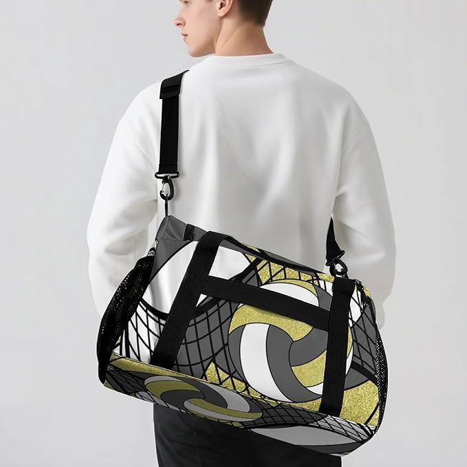 Custom Volleyball Grey Gold Duffel Bag with Name Personalized Travel Bags Sport Gym Bag Carry On Weekender Bags for Men Women