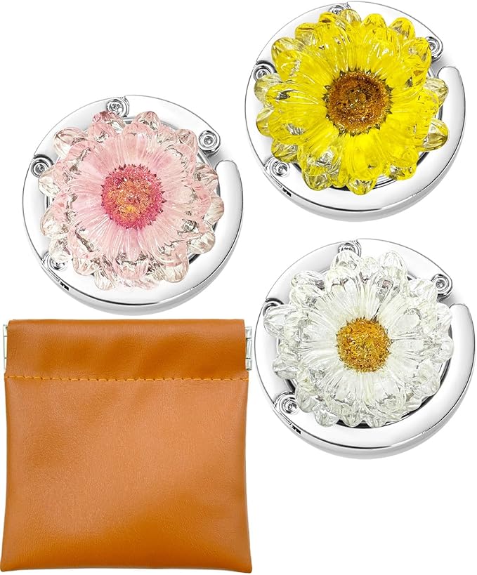 3 Pack Sunflower Foldable Handbag Hanger Holder, Flower Multi-Purpose Folding Hook, Folding Hooks for Womens Bag Purse Table Hook