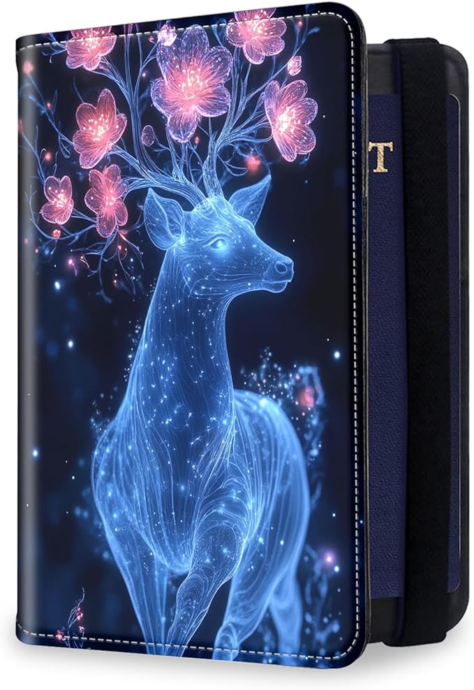 Passport Holder for Travel, RFID Blocking Passport Holder Travel Walle, Passport and Vaccine Card Holder, Vacation Must Haves Travel Accessories for Men Women, Shining Magic Deer