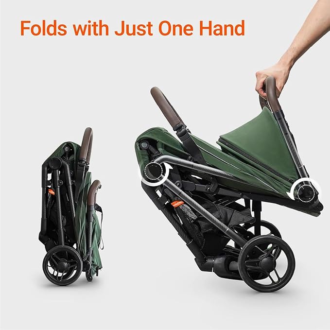 MAMAZING Ultra Air Lightweight Baby Travel Stroller with Carbon Fiber Frame, Compact & Airplane-Friendly, One-Handed Fold, 11.6 lbs, Perfect for Toddlers, Organizer & Cushion Included, Green