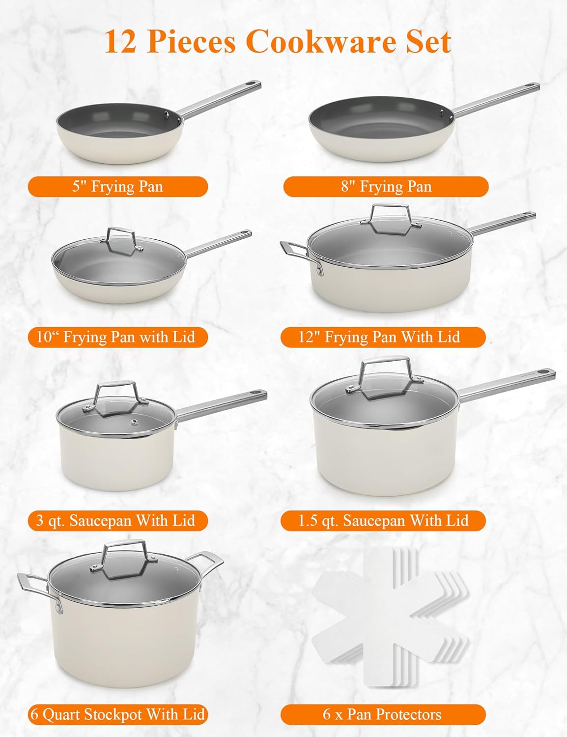 ChefRobot Nonstick Ceramic Cookware Set Healthy Pots And Pans Set Induction Kitchen Cookware sets Non Toxic Pots And Pan Set,PFOA ＆ PTFE Free (18 pcs)