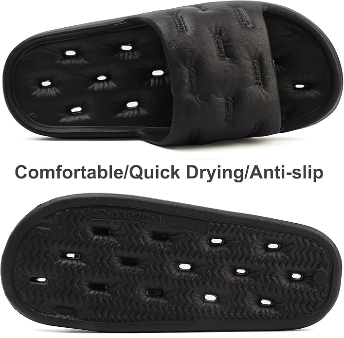 Shower Shoes for Women and Men Quick Drying Non-Slip Pool Slides Comfortable College Dorm Slippers Lightweight Beach Sandals with Drain Holes