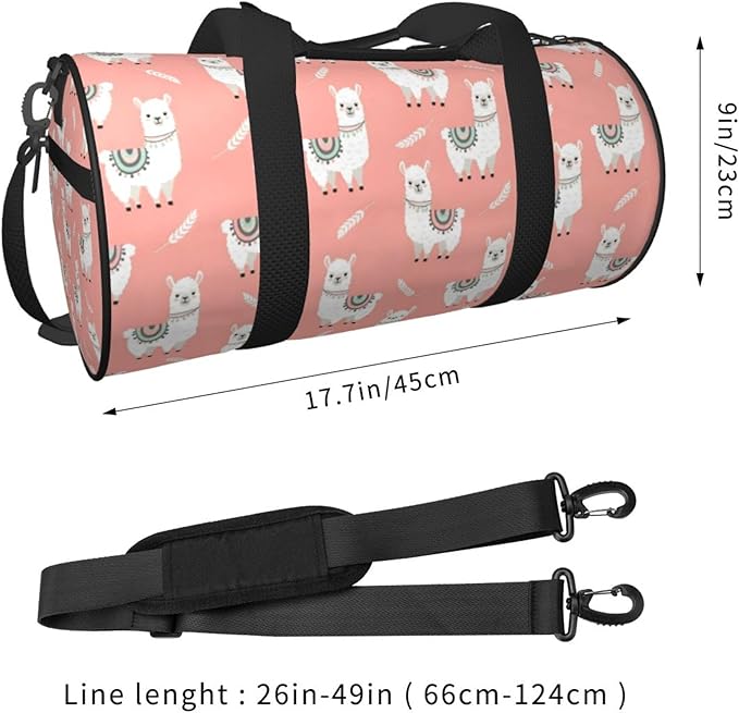 Gym Bag for Women Men, Small Fitness Sports Bag Waterproof Overnight Weekender Duffel Workout Bag Alpaca Llama Pink