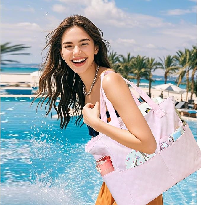 LEDAOU Beach Bag Waterproof Sandproof Women Beach Tote Pool Bag with Zipper for Swim Gym Grocery Travel with Wet Pocket | Sandproof, with Zipper, for Gym, Grocery, Travel, with Wet Pocket