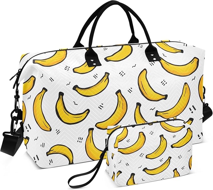 Travel Duffle Bag, Cartoon Banana Pattern Gym Bag with Storage Bag Weekender Overnight Bag for Men Women Trip Sports Yoga