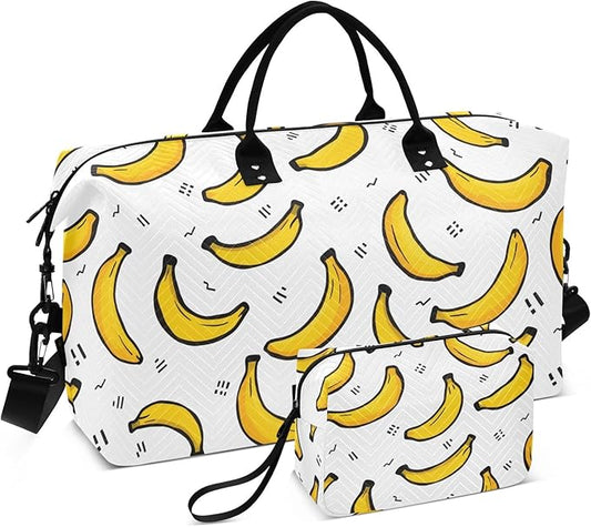 Travel Duffle Bag, Cartoon Banana Pattern Gym Bag with Storage Bag Weekender Overnight Bag for Men Women Trip Sports Yoga