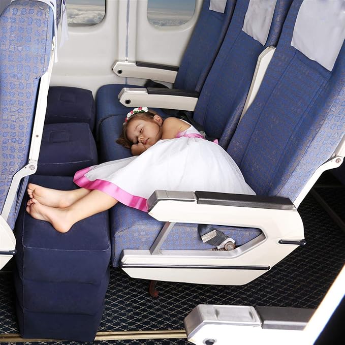 Inflatable Travel Foot Rest Pillow, Adjustable Height Leg Rest Pillow for Cars, Home, Office, Trains, Airplane, Make a Flat Bed for Baby, Kids, Toddlers, Blue, 1 Pack