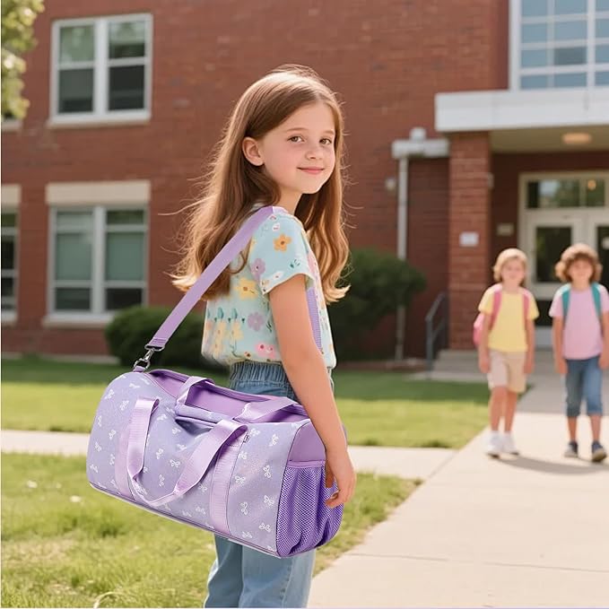 Dance Dag for Girl Travel Bag Glitter Bow Sports Duffle Dag Gym Bag Ballet Bag with Shoes Compartment & Wet Separation Waterproof
