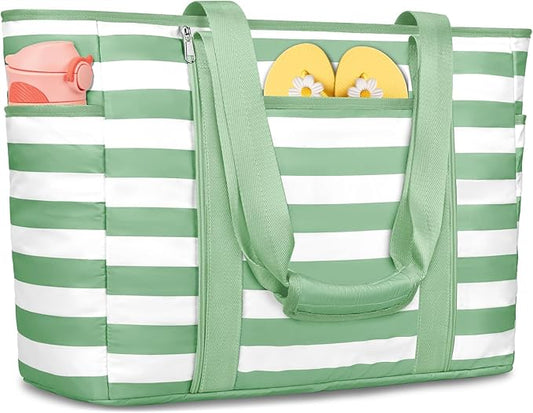 Extra Large Beach Bags for Women, Waterproof Sandproof Beach Tote Bag Foldable Swim Pool Bag with Zipper and Wet Pocket