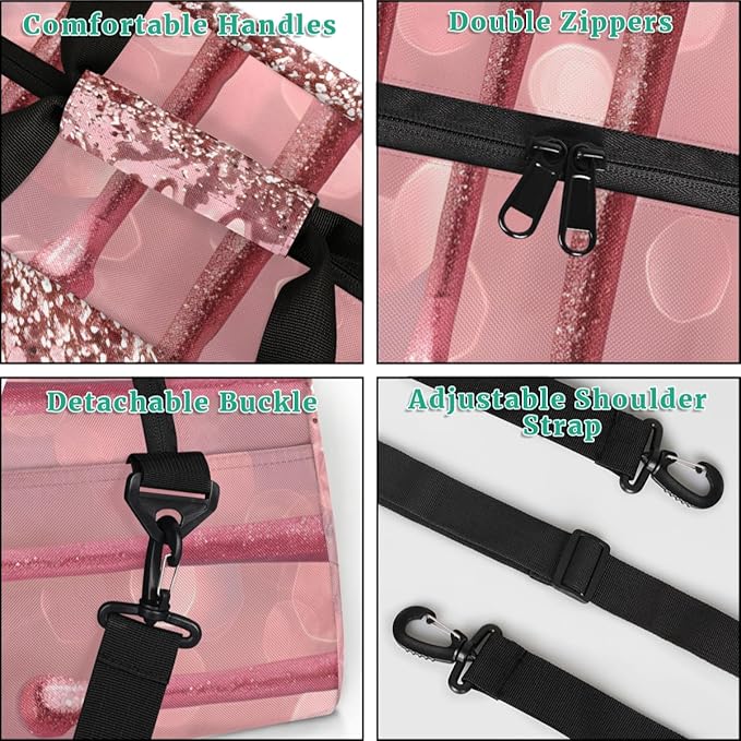 Custom Gym Bags for Girls with Name, Personalized Sports Dance Bag for Kids, Overnight Weekender Duffel Bags Workout Training, Travel Practice Gymnastics Bag，Pink Glitter Fluid