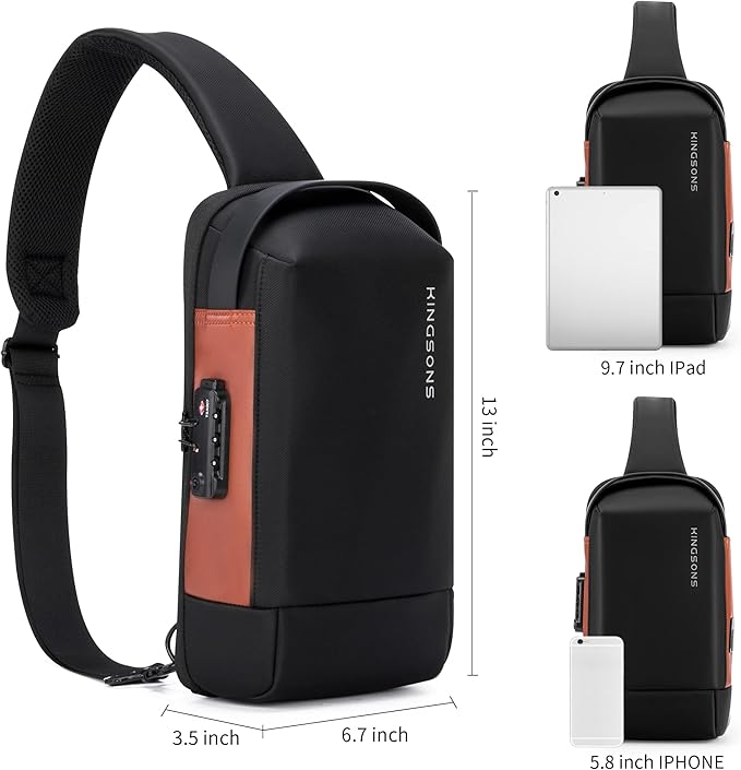 Kingsons Sling Crossbody Bag Anti-theft Chest Shoulder Backpack for Men Waterproof Minimalist Casual Daypack for Travel Gym