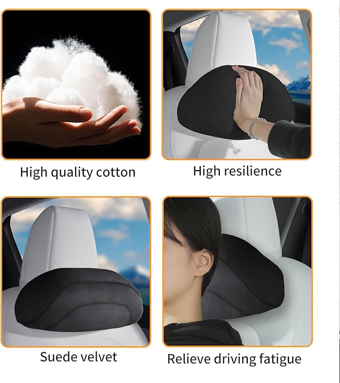 Soft car headrest for Model 3 Y S X Highland Juniper Accessories Complies with The Original OEM Factory Standards No Pressure no Odor Easy to Clean Pain Relief Car Neck Pillow 2pc Black