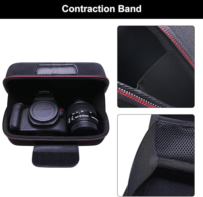 LTGEM Camera Case for Canon EOS Rebel T7 / R50 / R100 / R50 V / T6 / R8 / R10 / RP / SL3 / R5 / T100 DSLR SLR Camera and 18-55mm/18-45mm Lens with Shoulder Strap, Black