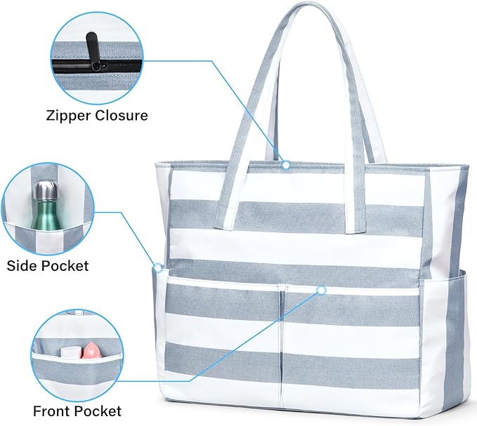 oscaurt Beach Bags for Women Large Waterproof Sandproof Beach Tote Swim Pool Bag with Zipper for Travel Vacation Essentials