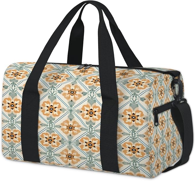 Ethnic Bohemian Gym Bag for Women 17 inch Waterproof Carry On Overnight Weekender Bag Sports Duffel Tote Bags for Travel Workout