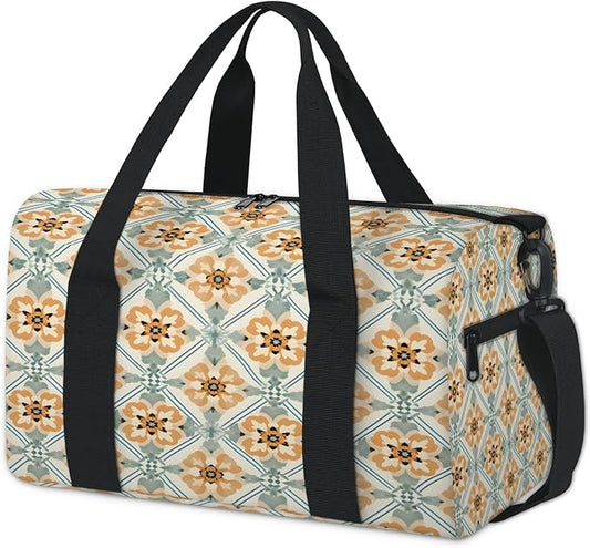 Ethnic Bohemian Gym Bag for Women 17 inch Waterproof Carry On Overnight Weekender Bag Sports Duffel Tote Bags for Travel Workout