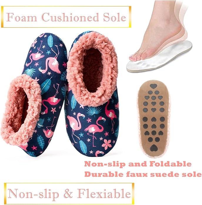 Soft Fuzzy Slippers for Women Indoor, Warm Furry House Sock Shoes Fluffy Lined, Bedroom Booties Non-Slip Gripper Soles, Winter Cozy Christmas Gifts