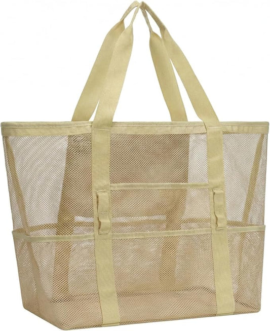 F-color Mesh Beach Bag Family - Large Tote Bag 9 Pockets for Swim Pool Toys Cruise Beach Vacation Essentials
