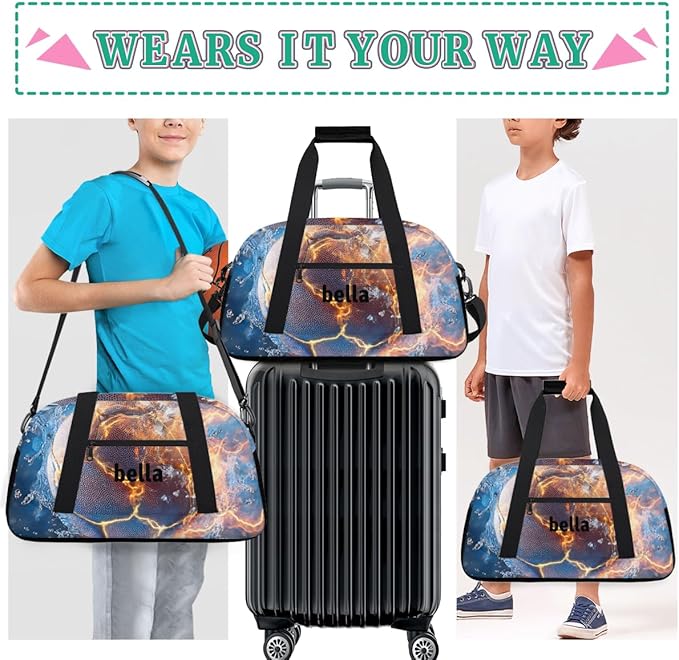 Personalized Boys Gym Bags, Custom Name Sport Bags for Training Travel Overnight Weekender Soccer Theme