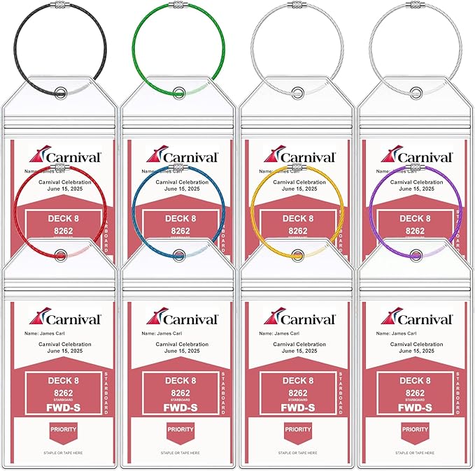 Carnival Cruise Luggage Tag Holders, 8 Pcs Zip Seal Clear Cruise Luggage Tag Holder with Steel Loops for All Carnival Cruise Line Ships & Tags for Cruises in 2025 & 2026
