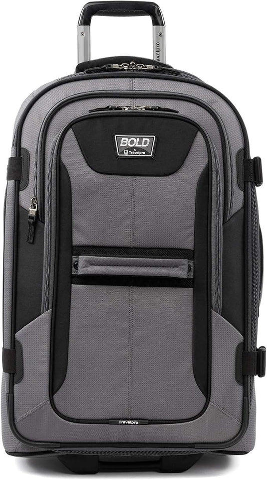 Travelpro Unisex-Adult Bold-Softside Expandable Rollaboard Upright Luggage, Grey/Black, Checked-Medium 25-Inch