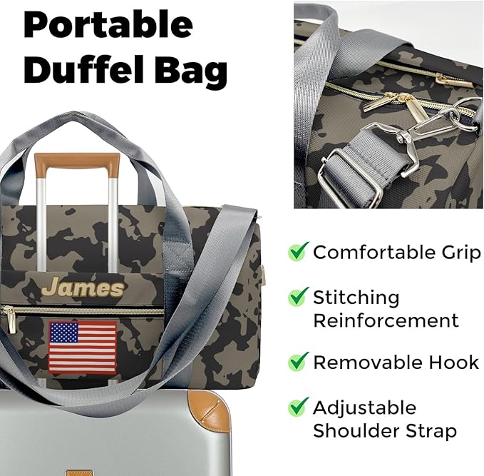 Personalized Tactical Gym Bag For Men，Custom Travel Duffel Bag with Name，Sports Workout Travel Bag with Shoes Compartment-Camouflage flag