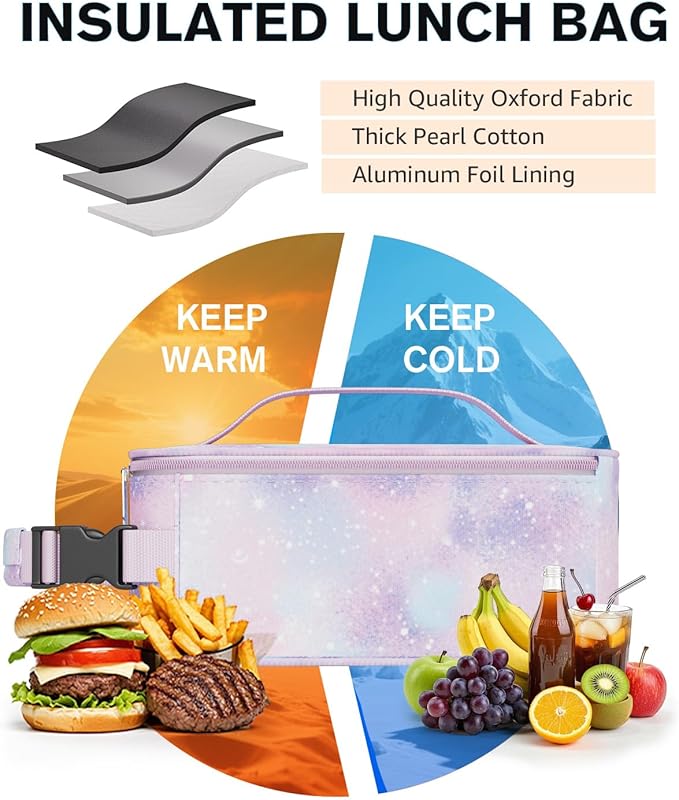HowFly Small Lunch Box for Men- Small Insulated Snack Bag for Kid - Mini Cooler Bag Resuable Freezable Lunch Bags Thermal Lunchbox for Women Kids Work - Pink Astral