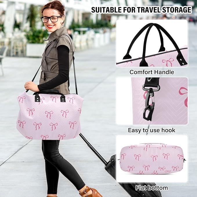 Travel Duffle Bag, Good Night Cute Bows Gym Bag with Storage Bag Weekender Overnight Bag for Men Women Trip Sports Yoga
