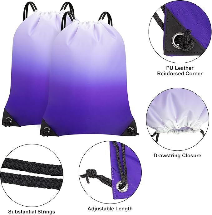 2PCS Drawstring Bags Bulk, String Backpack for Men Women, Cinch Bag Draw String Back Bag for Gym, Sports, Travel, Swimming, Beach, Gradient purple