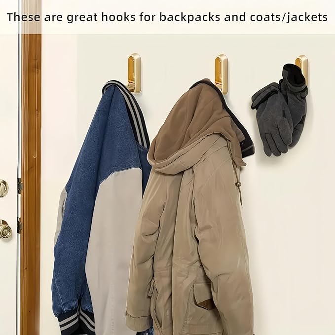 4PCS Folding Coat Hook, Foldable Gold Wall Hooks, Gold Foldable Wall Hooks, Flip Down Hook Made of Zinc Alloy for Bathroom, Kitchen, Bedroom, Wall Mount for Hanging Coats, Towels, Hats, Bags