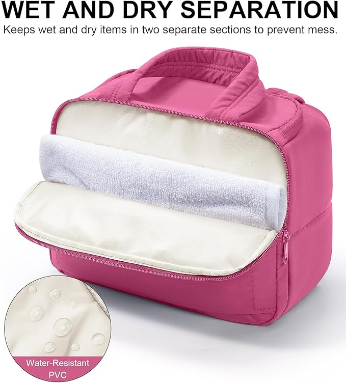 Travel Toiletry Bag for Women, Lightweight Large Quilted Puffy Makeup Bag Wide-open Make up Organizer Cloud Cosmetic Bag w/Handle for Traveling, Toiletries Essentials Accessories Rose Pink